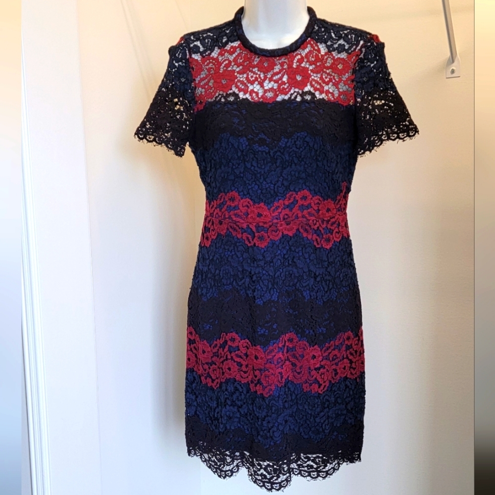 Express Lace Maroon & Navy Black SS Dress Sz: 2